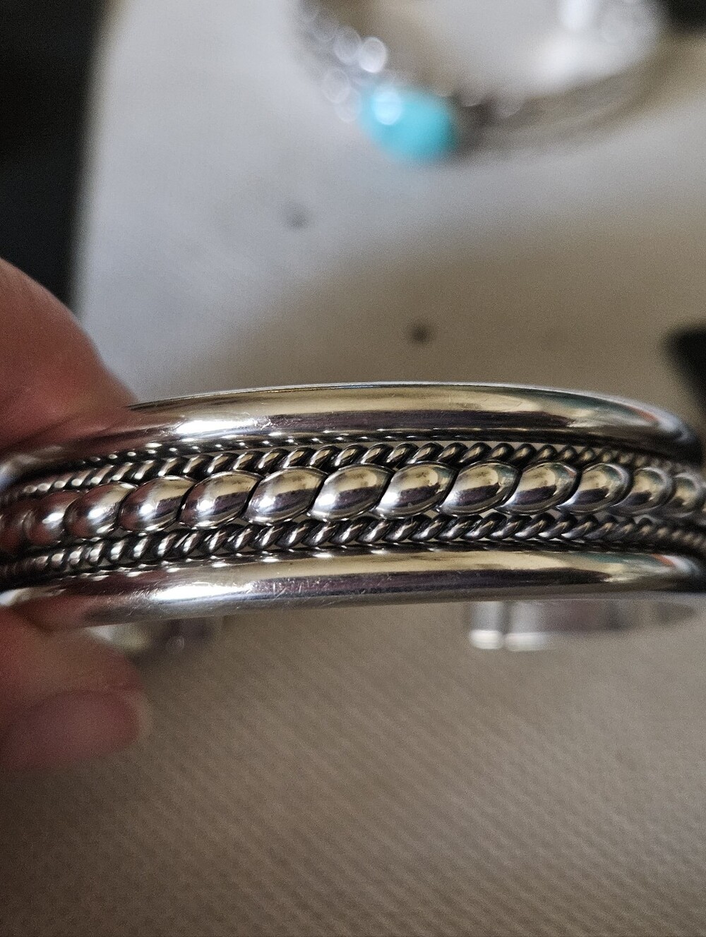 Sterling Silver Signed Tahe Braided Cuff Bracelet